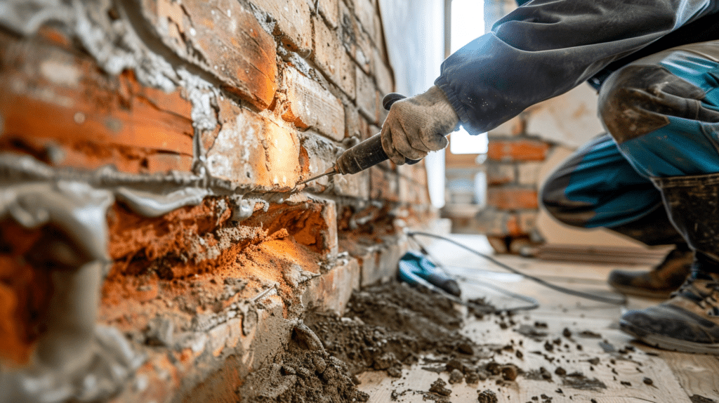 u7545481531 realistic professional photo of a technician trea 5df1824d 5a3a 4400 a5aa 561fcad30e56 3 traitement humidité ascensionnelle